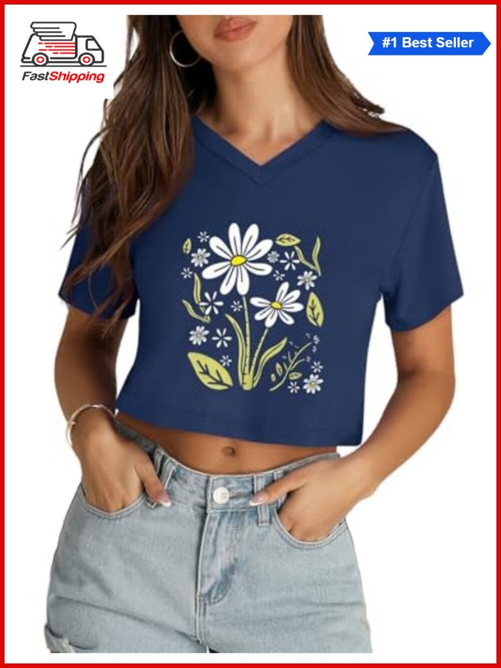 ✨ CHICGAL Womens Crop Top Short Sleeve V Neck Floral Tee Y2K Summer